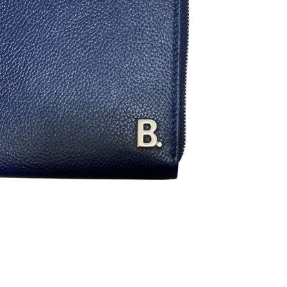 Balenciaga Leather Round Zipper Long Wallet Navy Mens Womens