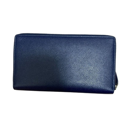 Balenciaga Leather Round Zipper Long Wallet Navy Mens Womens