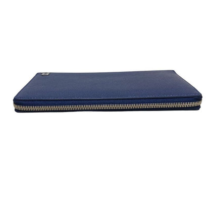 Balenciaga Leather Round Zipper Long Wallet Navy Mens Womens