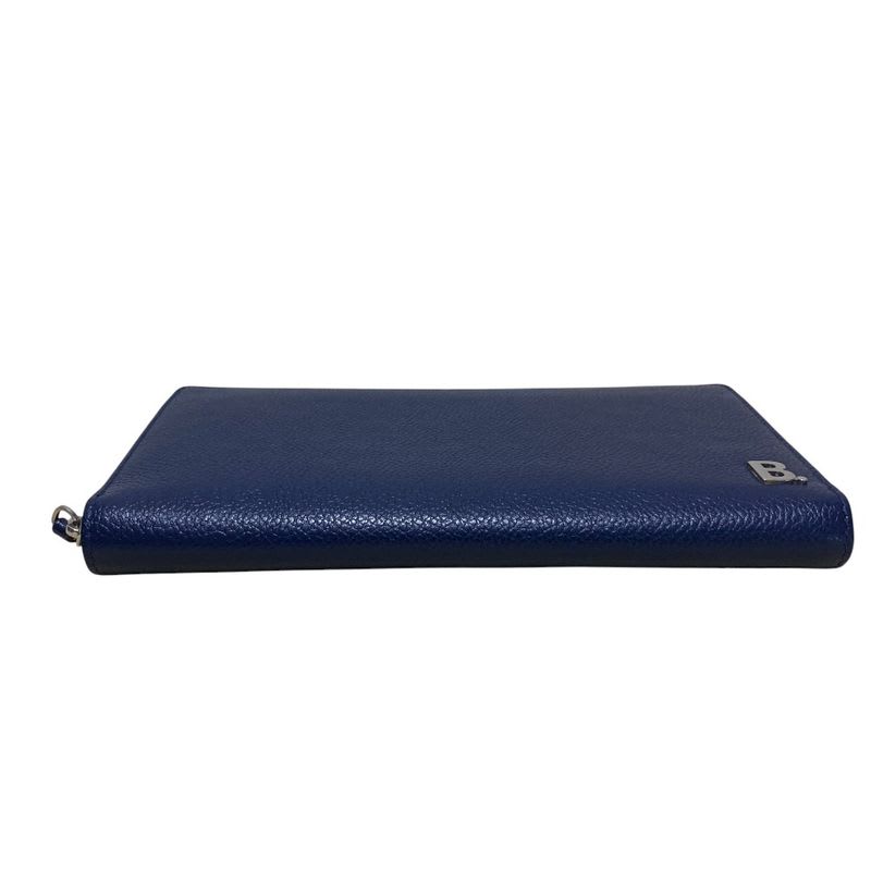 Balenciaga Leather Round Zipper Long Wallet Navy Mens Womens