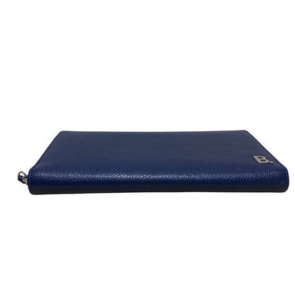 Balenciaga Leather Round Zipper Long Wallet Navy Mens Womens