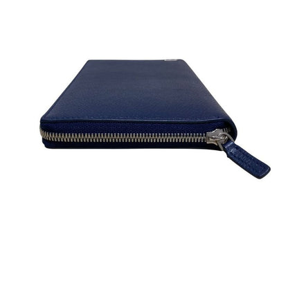 Balenciaga Leather Round Zipper Long Wallet Navy Mens Womens