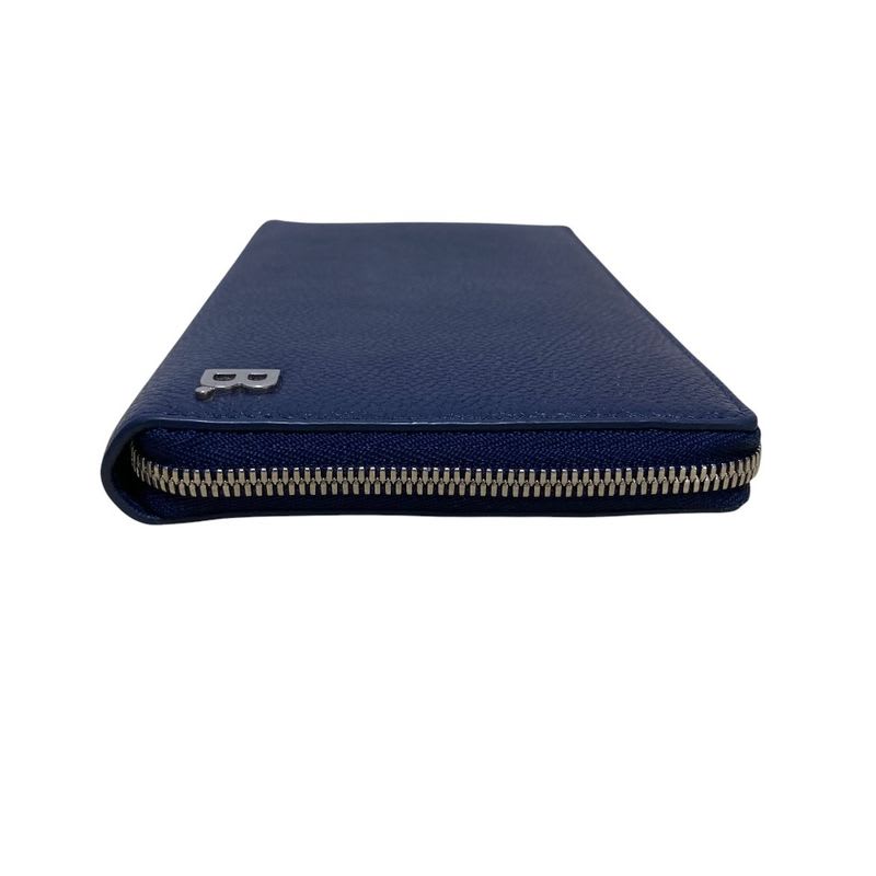 Balenciaga Leather Round Zipper Long Wallet Navy Mens Womens