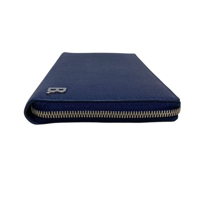 Balenciaga Leather Round Zipper Long Wallet Navy Mens Womens