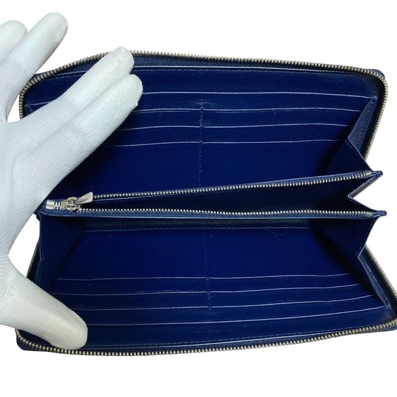Balenciaga Leather Round Zipper Long Wallet Navy Mens Womens