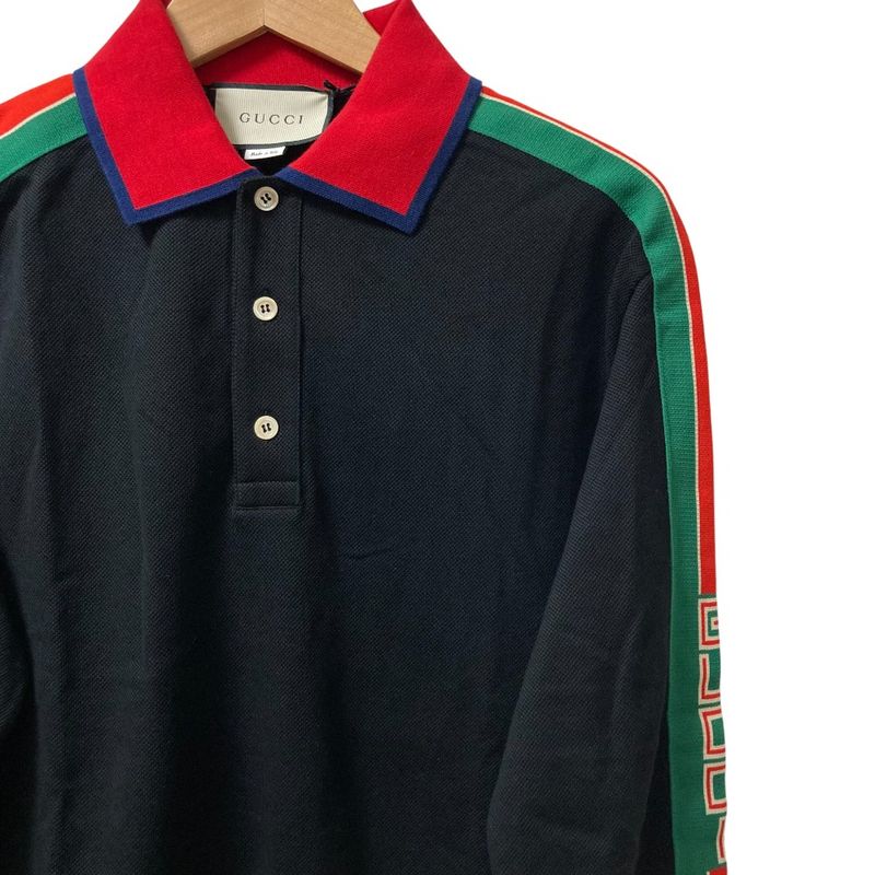Unused Gucci Web Stripe Long Sleeve Polo Shirt 545784 Size S Black Men's Used