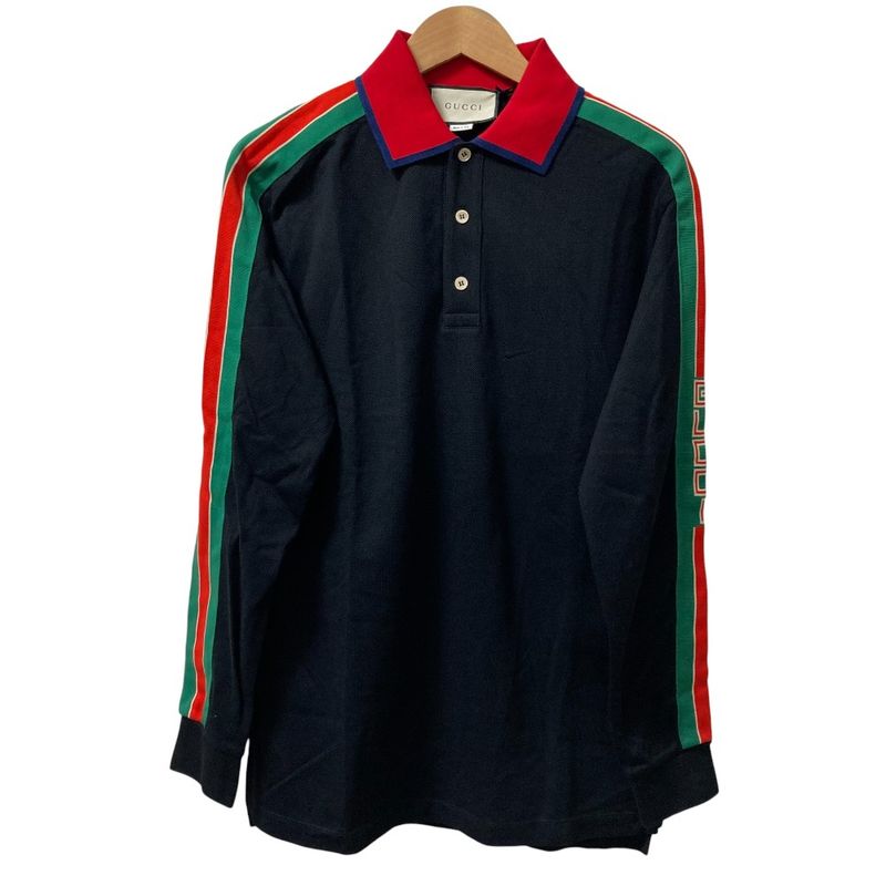 Unused Gucci Web Stripe Long Sleeve Polo Shirt 545784 Size S Black Men's Used