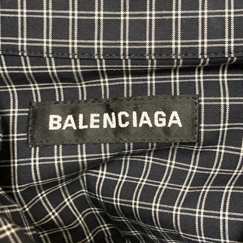 Balenciaga Back Logo Check Long Sleeve Shirt 556878 Size 37 Black Men's Used