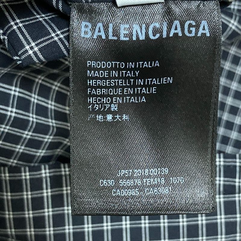 Balenciaga Back Logo Check Long Sleeve Shirt 556878 Size 37 Black Men's Used