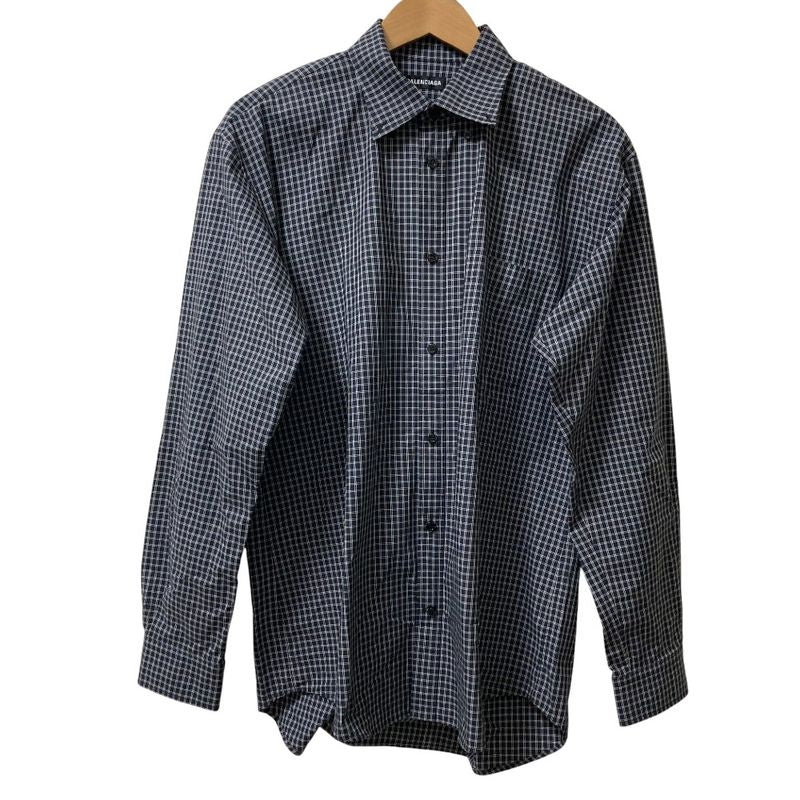 Balenciaga Back Logo Check Long Sleeve Shirt 556878 Size 37 Black Men's Used