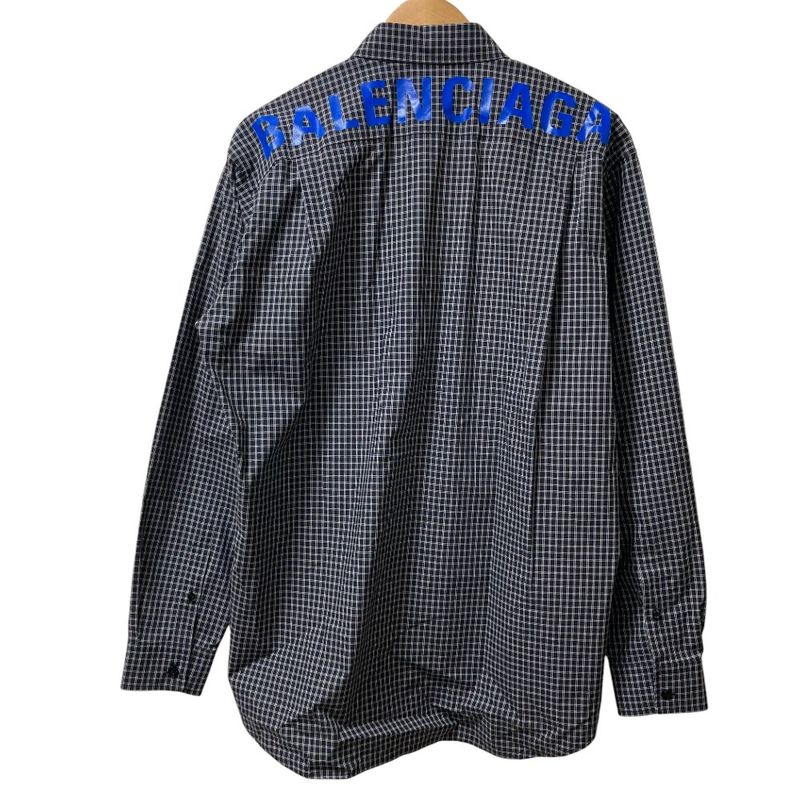 Balenciaga Back Logo Check Long Sleeve Shirt 556878 Size 37 Black Men's Used