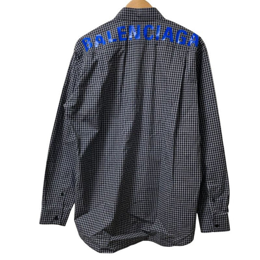 Balenciaga Back Logo Check Long Sleeve Shirt 556878 Size 37 Black Men's Used