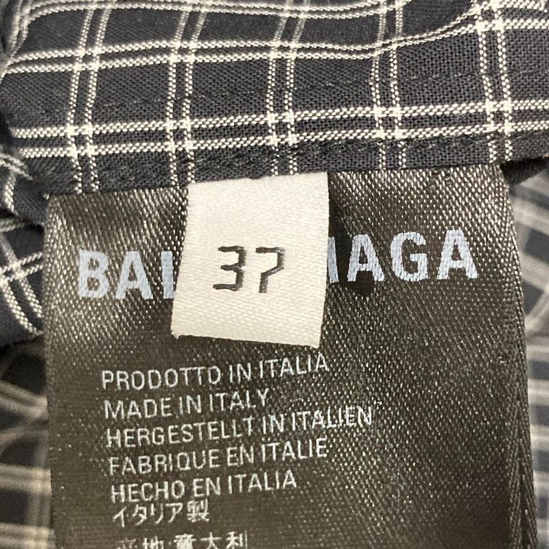 Balenciaga Back Logo Check Long Sleeve Shirt 556878 Size 37 Black Men's Used