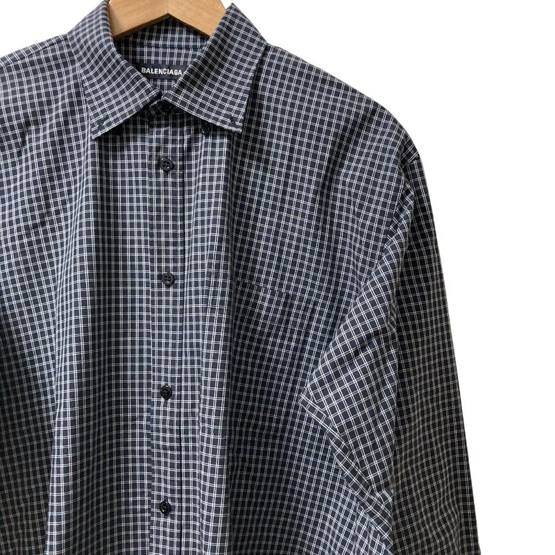 Balenciaga Back Logo Check Long Sleeve Shirt 556878 Size 37 Black Men's Used