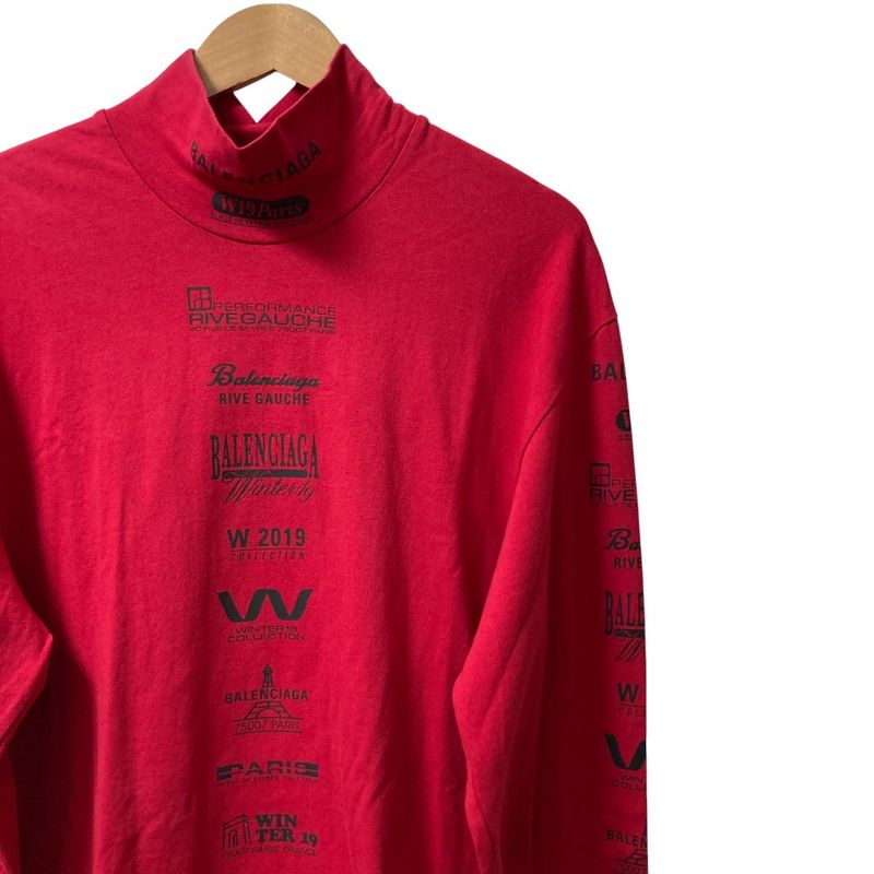 Balenciaga Multi Logo Turtle Neck Cut And Sew 594582 Size XS Red Men's Used