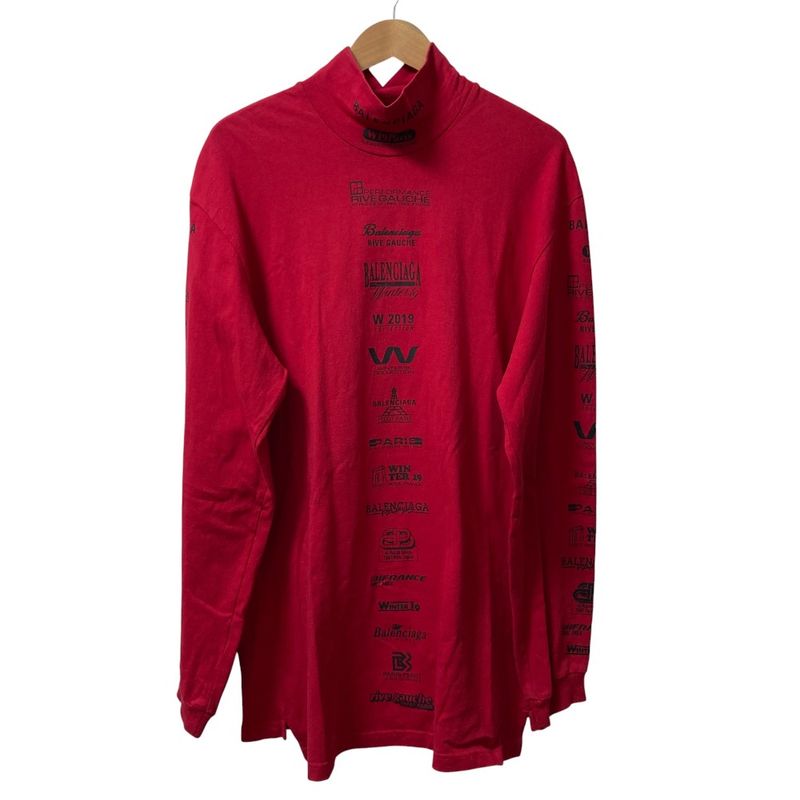 Balenciaga Multi Logo Turtle Neck Cut And Sew 594582 Size XS Red Men's Used