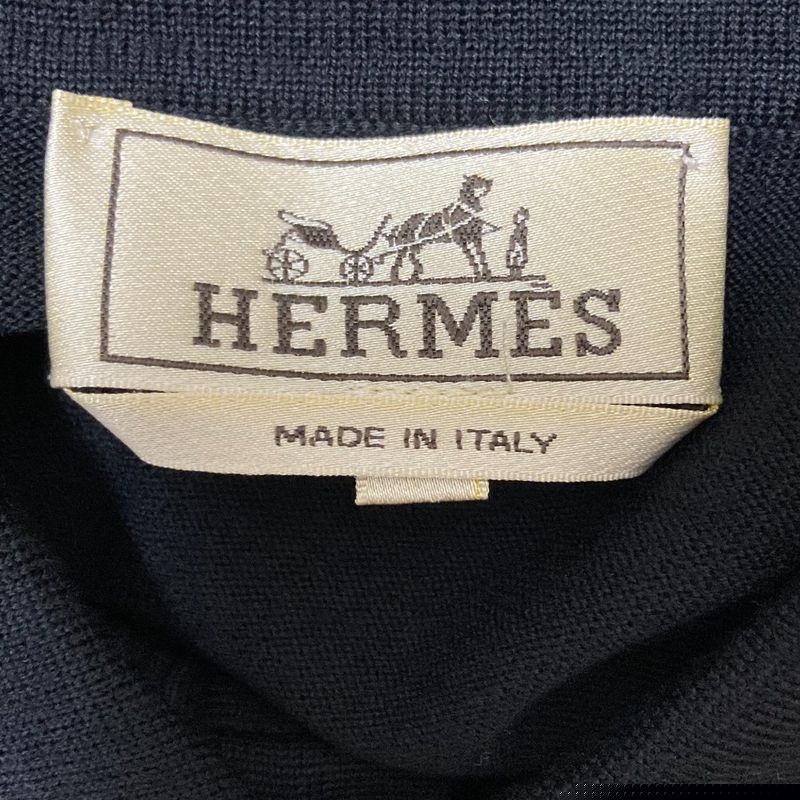 Hermes H Pattern Long Sleeve Long Sleeve Knit Polo Shirt Size M Black Men's Used