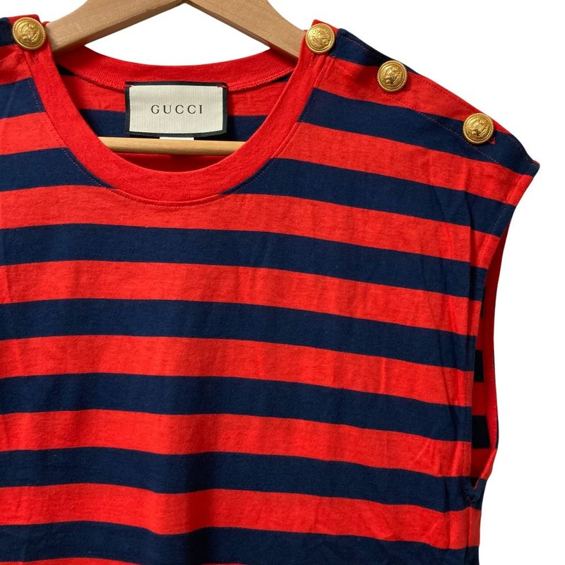 Gucci Border Sleeveless Cut And Sewn 572980 Size M Navy X Red Ladies Used