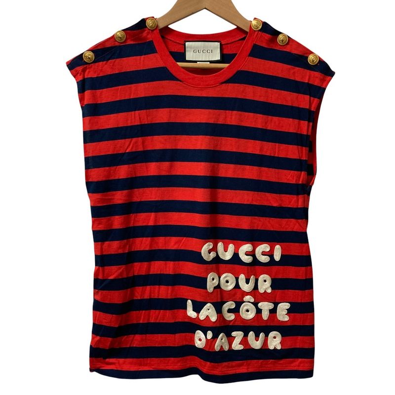 Gucci Border Sleeveless Cut And Sewn 572980 Size M Navy X Red Ladies Used