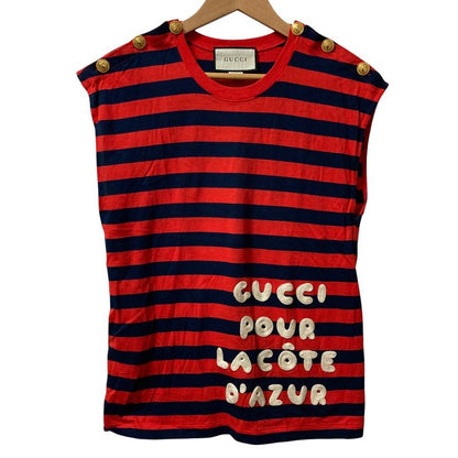 Gucci Border Sleeveless Cut And Sewn 572980 Size M Navy X Red Ladies Used