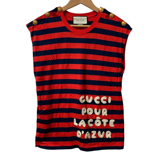 Gucci Border Sleeveless Cut And Sewn 572980 Size M Navy X Red Ladies Used