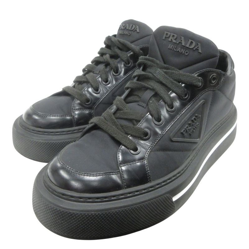 Prada Re-nylon Leather Switching Sneakers Shoes Platform Triangle Logo Triangle