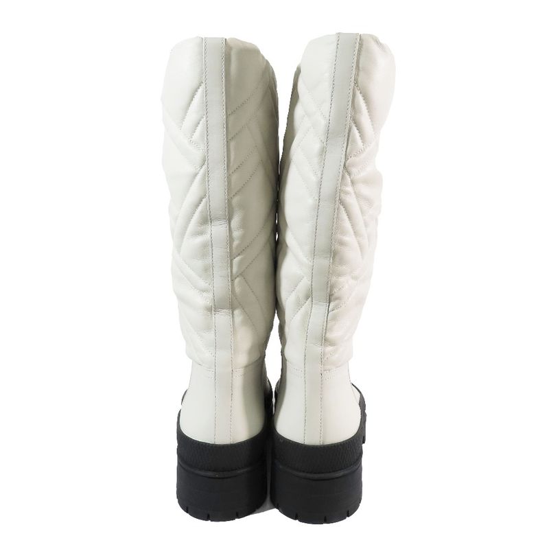 22aw Hermes FUJI Leather Long Boots Leather Exlibris Quilted H Logo Shoes Ivory
