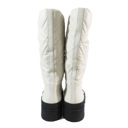 22aw Hermes FUJI Leather Long Boots Leather Exlibris Quilted H Logo Shoes Ivory