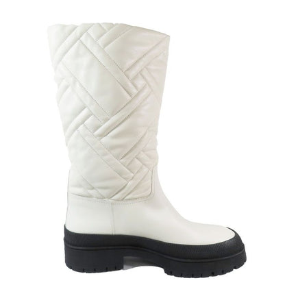 22aw Hermes FUJI Leather Long Boots Leather Exlibris Quilted H Logo Shoes Ivory