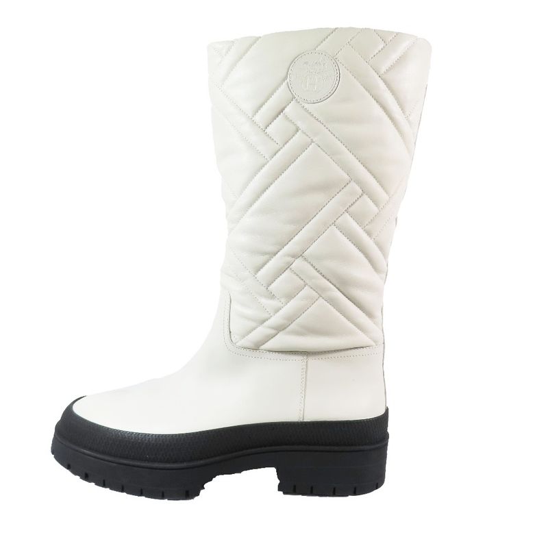 22aw Hermes FUJI Leather Long Boots Leather Exlibris Quilted H Logo Shoes Ivory