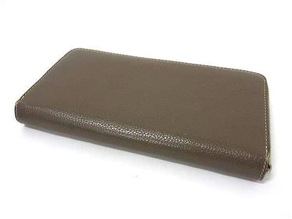 Celine Wallet Large Zip Wallet Greige Yellow Leather Unisex Round Zipper Long