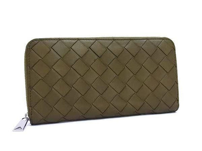 Bottega Veneta Wallet Intrecciato 749427 Khaki Leather Unisex Round Zipper Long
