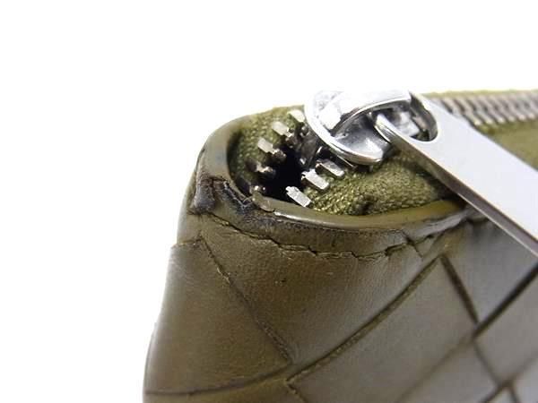 Bottega Veneta Wallet Intrecciato 749427 Khaki Leather Unisex Round Zipper Long