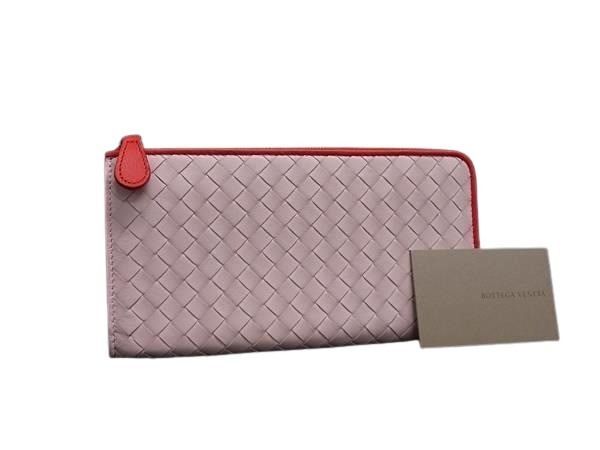 Bottega Veneta Wallet Intrecciato Light Pink Red Leather Ladies L-Shaped Zipper