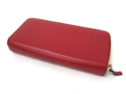 Gucci Wallet Interlocking G 449397 Red Leather Women's Round Zipper Tri-Fold