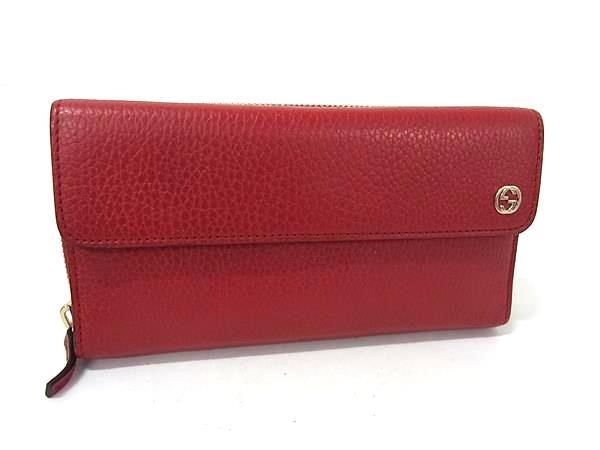 Gucci Wallet Interlocking G 449397 Red Leather Women's Round Zipper Tri-Fold