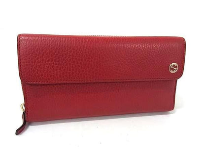 Gucci Wallet Interlocking G 449397 Red Leather Women's Round Zipper Tri-Fold