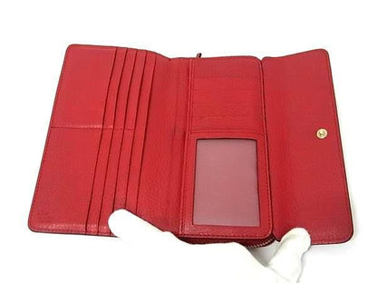 Gucci Wallet Interlocking G 449397 Red Leather Women's Round Zipper Tri-Fold