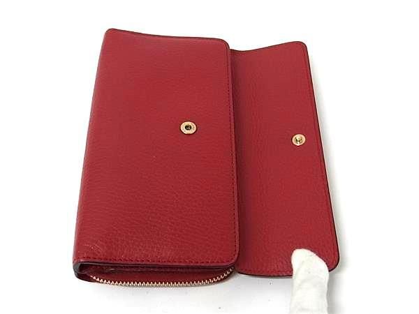 Gucci Wallet Interlocking G 449397 Red Leather Women's Round Zipper Tri-Fold
