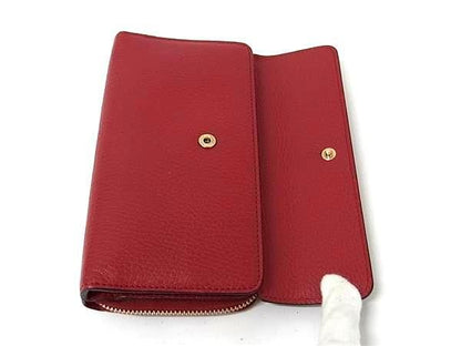Gucci Wallet Interlocking G 449397 Red Leather Women's Round Zipper Tri-Fold