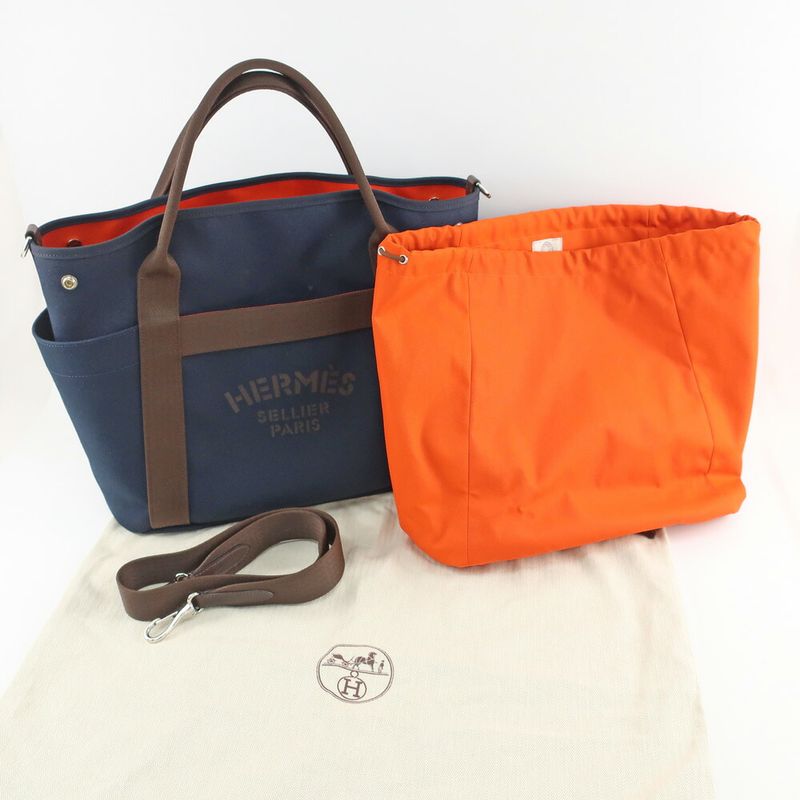 Hermes Sac Depan Sage Groom 2WAY Crossbody Shoulder Bag Tote Canvas
