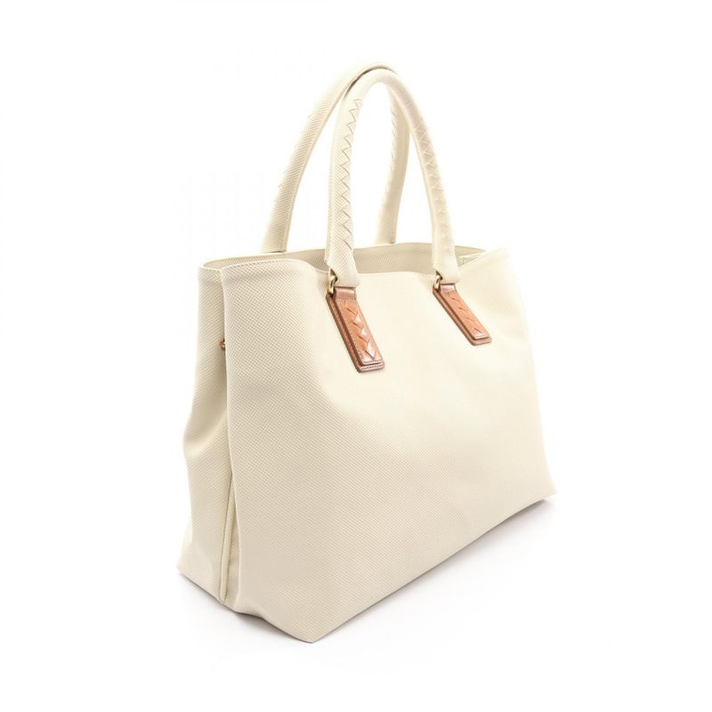 Bottega Veneta Tote Bag Marco Polo 222498 Ivory PVC Coated Canvas Leather Marco