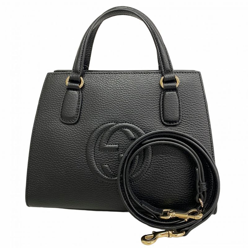 Gucci Handbag Soho 607722 Leather Black Gold Hardware 2way Bag Ladies