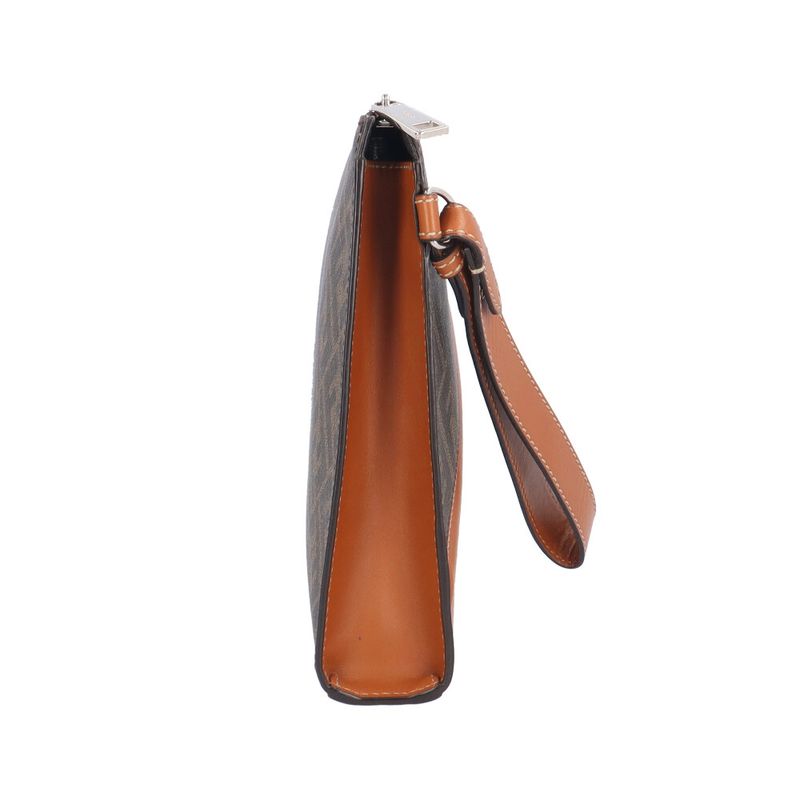 Fendi Diagonal Flat Slim Clutch Zucca Second Bag Leather 7va491 Brown Men's