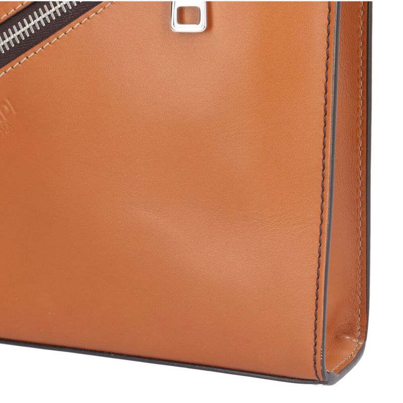 Fendi Diagonal Flat Slim Clutch Zucca Second Bag Leather 7va491 Brown Men's