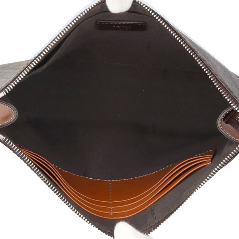 Fendi Diagonal Flat Slim Clutch Zucca Second Bag Leather 7va491 Brown Men's