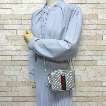 Gucci Quilted Mini Shoulder Bag GG Marmont Shoulder Bag 536441 Silver Ladies