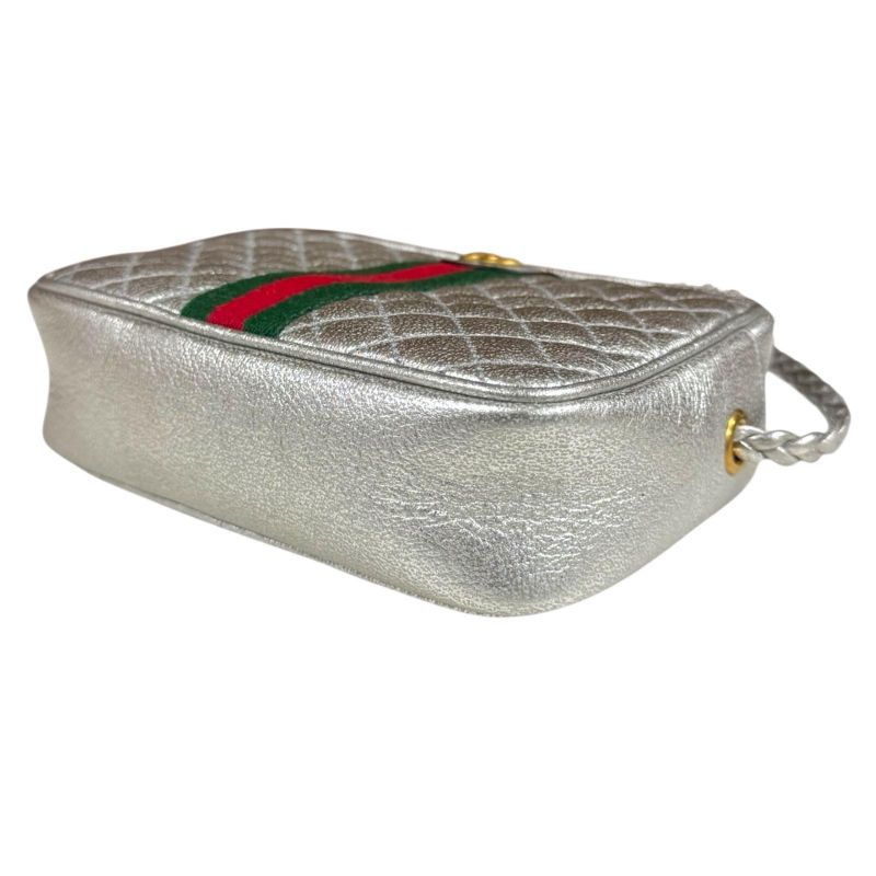 Gucci Quilted Mini Shoulder Bag GG Marmont Shoulder Bag 536441 Silver Ladies