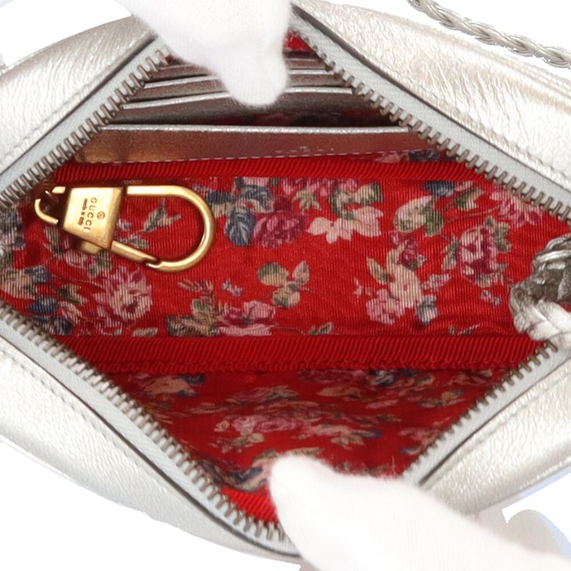 Gucci Quilted Mini Shoulder Bag GG Marmont Shoulder Bag 536441 Silver Ladies