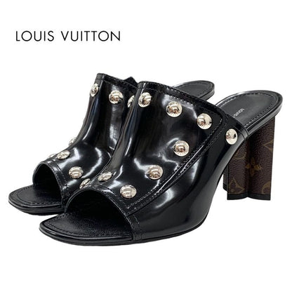 Louis Vuitton Sandals Mule Silhouette Line Monogram Studs Leather Black Silver